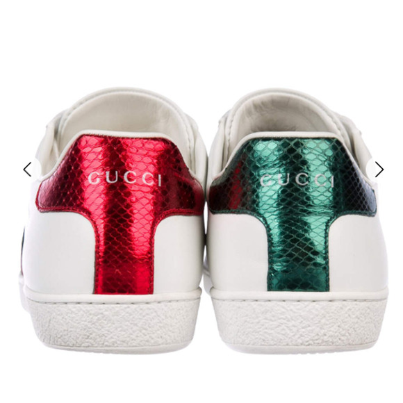 Gucci Leather Python Embossed Leather Ace Bee Low Top Sneakers White Women EU 39 - Picture 2 of 8